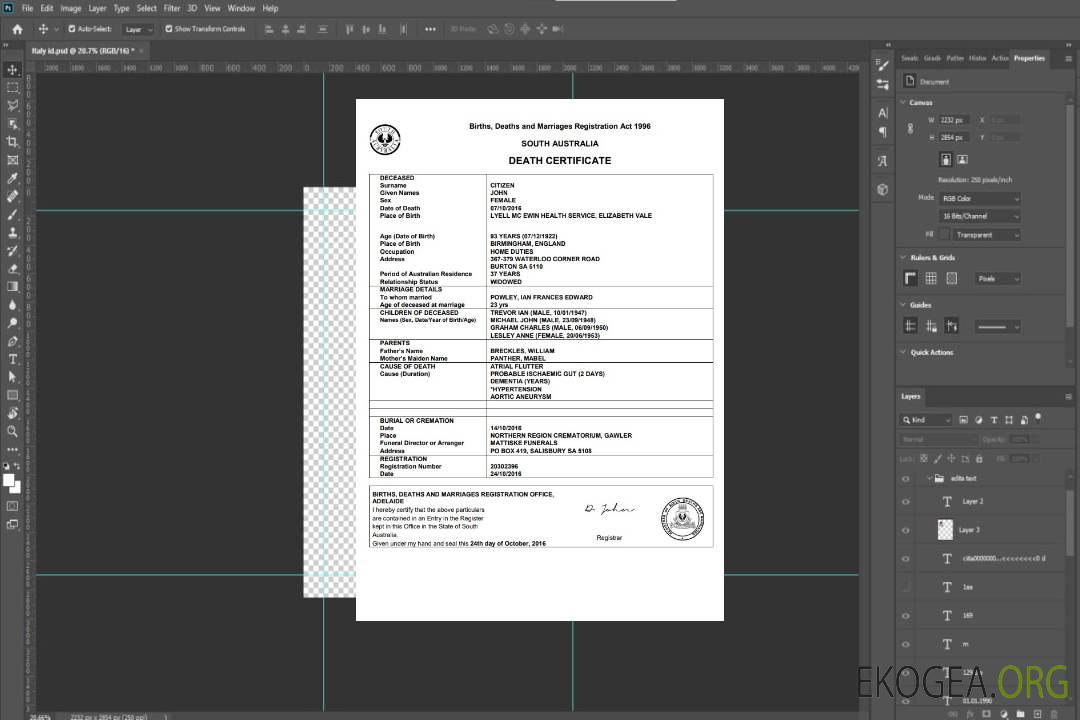 Modèle de certificat de décès Australie Australie-Méridionale au format Word template Modèle de certificat de décès Australie Australie-Méridionale au format Word template